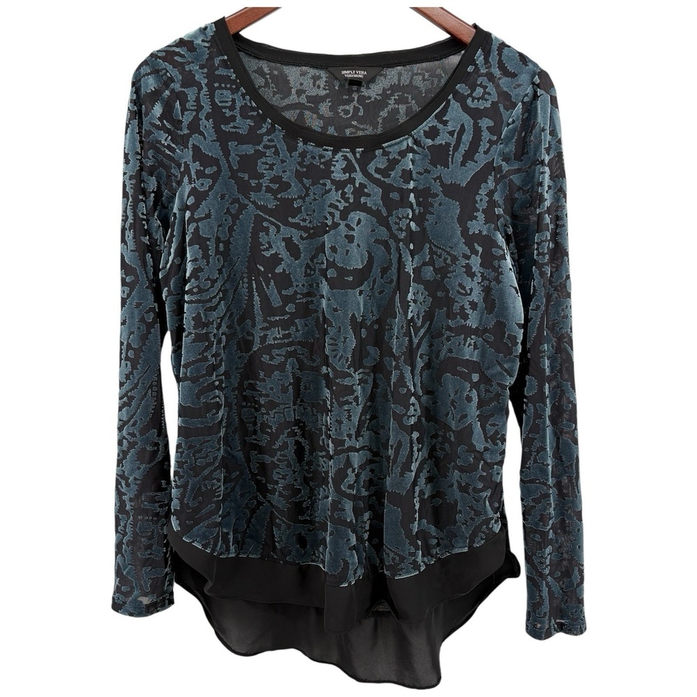Simply Vera Velvet Burnout Top‎ Teal Black M